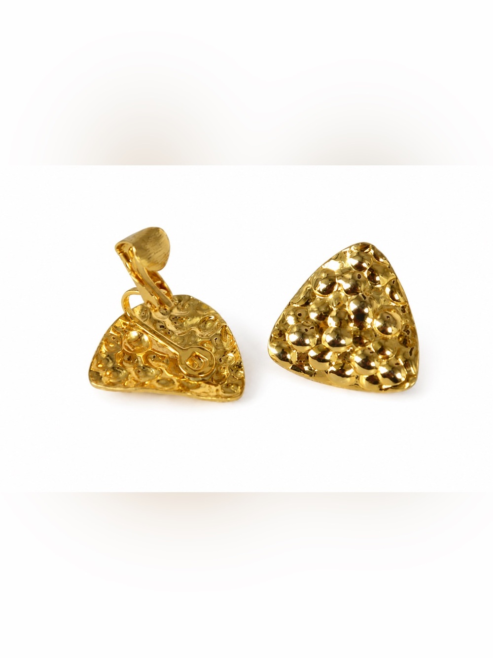 Vintage 80s Clip-On Gold Tone Triangular Statement Earrings - Picture 3 of 3